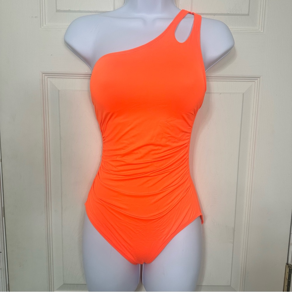 NWT Holipick One Piece Swimsuit One Shoulder Ruched  Orange‎ Size X-Small